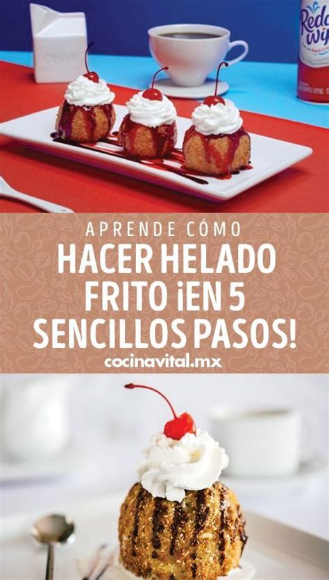 Infografía detallando los pasos para hacer helado frito con hojaldre.