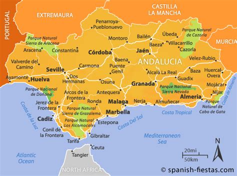 Mapa de la región de Andalucía destacando Almería y Granada
