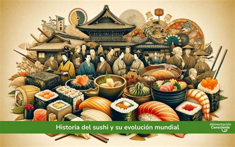 Esquema cronológico del origen del sushi, mostrando la evolución desde el Narezushi hasta el sushi moderno.