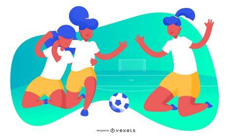 Ilustración de jugadoras de fútbol femenino celebrando un gol
