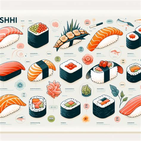Esquema de los principales tipos de sushi y sus componentes