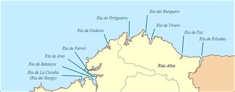 Mapa de las Rías Gallegas: Rías Altas, Costa da Morte, Rías Baixas y Mariña Lucense, con puntos de interés marisquero.