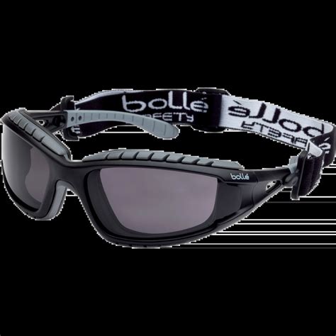 Diseño de las gafas de seguridad Bolle Tracker 2 con énfasis en la diadema ajustable y las puntas de las patillas de caucho