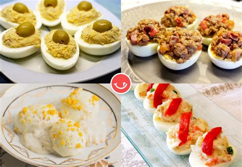 fotografía de huevos veganos de agar rellenos de puré de patata y decorados