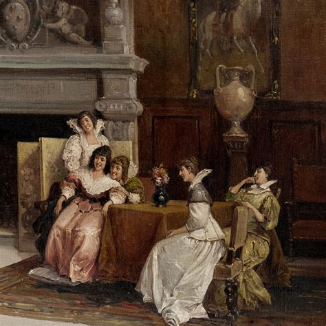 Dibujo o pintura de una escena cortesana europea del siglo XVII disfrutando de chocolate.