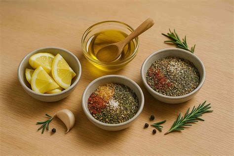 Ingredientes básicos para un marinado: cítricos, aceite, hierbas y especias