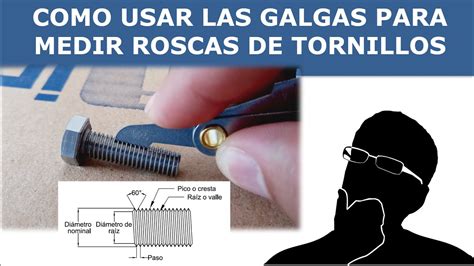 Ilustración de cómo usar una galga para roscas, mostrando la alineación de las láminas con los hilos.