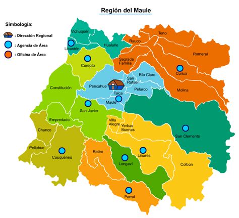 Mapa de la Región del Maule destacando el Río Maule y la Laguna del Maule