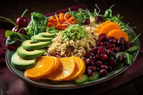Fotografía de un plato colorido y nutritivo de comida vegetariana