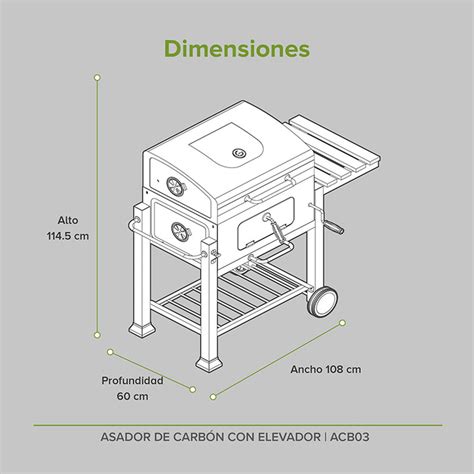 Esquema de un asador de carbón con diferentes zonas de calor para cocinar vegetales