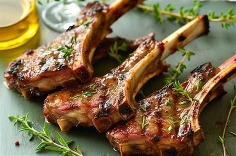 Ingredientes frescos para marinar costillas de cordero: ajo, romero, menta, limón