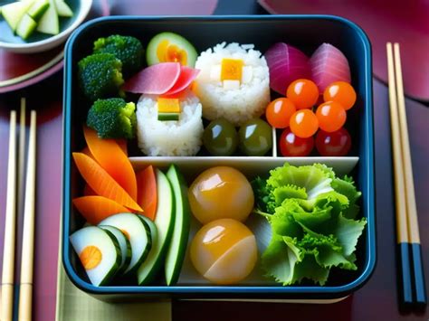Esquema visual que explica los ingredientes básicos de un bento japonés tradicional