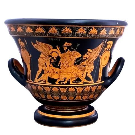 Cratera ática de terracota decorada con escenas de simposios, acróbatas y músicos
