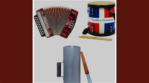 Ilustración de güira, tambora y acordeón, instrumentos del merengue típico