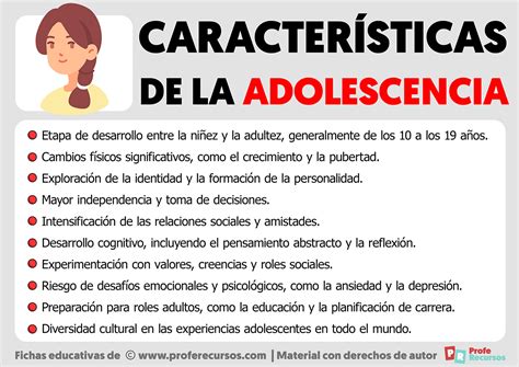 Esquema de las etapas de la adolescencia con sus características principales
