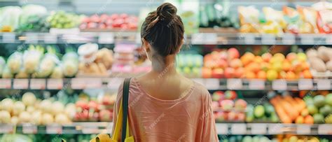 Persona seleccionando alimentos en un mercado, enfatizando opciones saludables