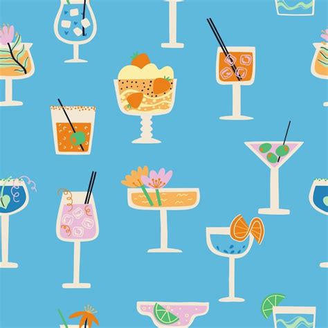 Ilustración de diferentes cócteles para maridar con mariscos
