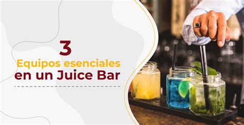 Variedad de equipos esenciales para un juice bar: exprimidoras, licuadoras, refrigeradores y dispensadores.
