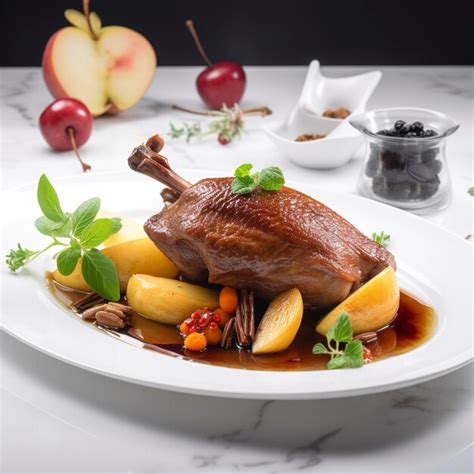 Fotografía gastronómica de un plato de pato a los tres ajíes servido con yuca y frijoles