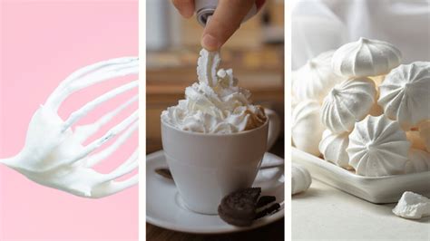Foto comparativa de crema batida, chantilly y merengue