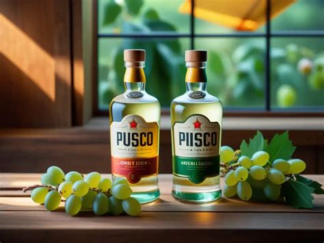 Fotografía de botellas de pisco chileno y peruano