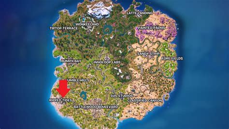 Mapa de Fortnite mostrando la ubicación del teléfono Pizza Pit cerca de The Block