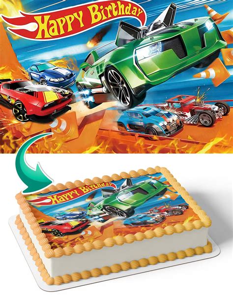 Tarta personalizada con oblea comestible de temática Hot Wheels