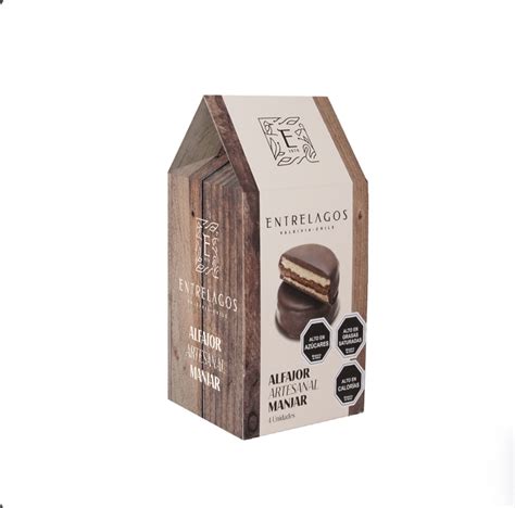 Alfajor de Entrelagos bellamente presentado o envases ilustrados de la marca