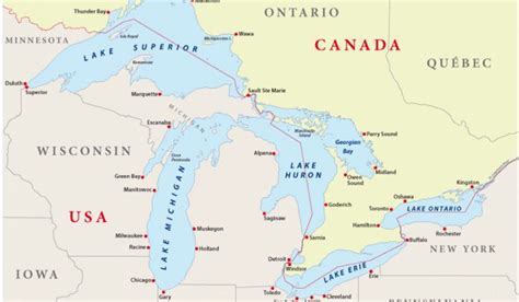 Mapa de los Grandes Lagos de Norteamérica con el Lago Superior