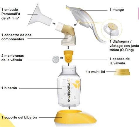 Esquema de las partes de un sacaleches eléctrico y cómo se ensambla