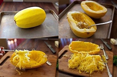 Zapallo espagueti cortado mostrando las hebras de pulpa