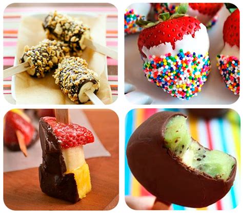 Ejemplos de postres y frutas bañados con chocolate Aguila