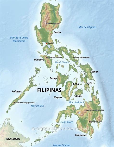 Mapa de Filipinas con las ciudades donde se realizó el examen de criminología