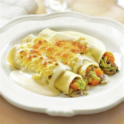 Canelones de zanahoria a la mostaza listos para servir.