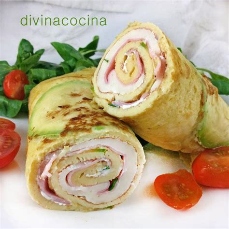 Rollitos de tortilla rellenos de verduras.