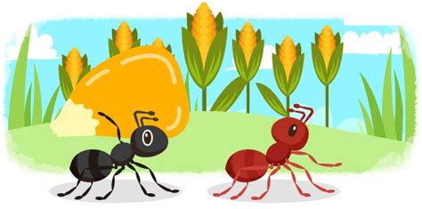 Ilustración de Quetzalcóatl transformado en hormiga negra, cargando un grano de maíz dorado y saliendo de una montaña.