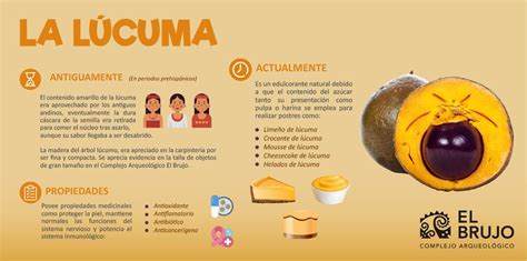 Infografía: Origen y descripción de la fruta lúcuma, mostrando su interior naranja y textura cremosa.