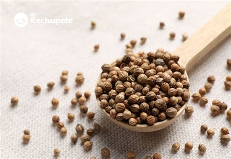 Primer plano de semillas de cilantro enteras y un molinillo, junto a un mortero con especias recién molidas.