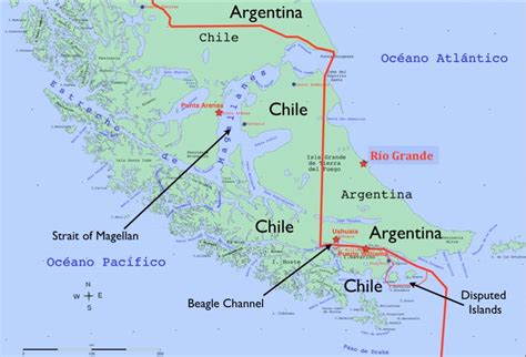 Mapa: Tierra del Fuego y el Canal Beagle, resaltando la zona de prohibición de la salmonicultura