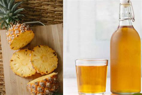 Botella de vinagre de piña casero listo para consumir