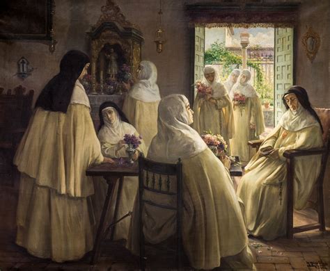 Ilustración antigua de un convento o monjas elaborando dulces