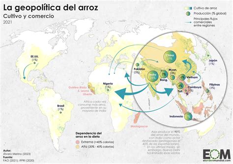 mapa de las regiones de cultivo de arroz