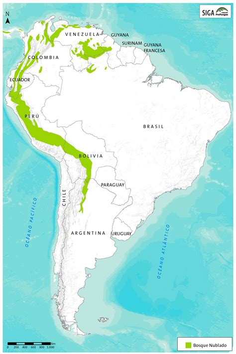 Mapa de distribución geográfica del chañar en Sudamérica