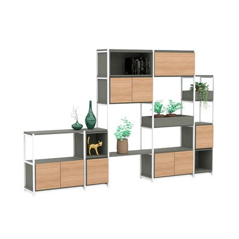 Esquema de un estante modular compuesto por 3 módulos de cajones (2, 3 y 4 unidades)