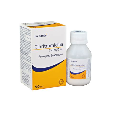 Envase de claritromicina en polvo para suspensión oral y frasco de suspensión preparada
