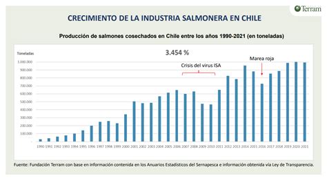 Infografía comparativa del crecimiento de la industria salmonera chilena y sus exportaciones.