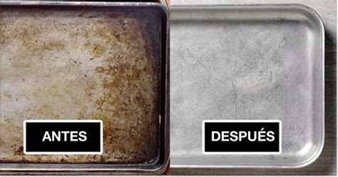 Foto de bandejas de horno sucias antes y después de limpiar