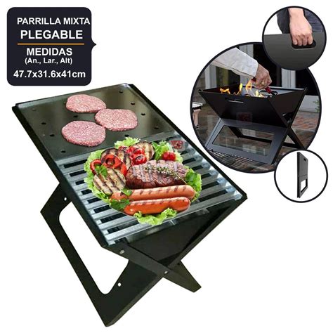 Esquema general de una parrilla plegable portátil y sus componentes
