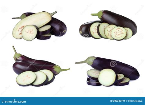 Foto de berenjenas y patatas frescas, enteras y cortadas