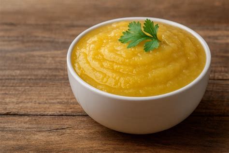 Foto de puré de manzana casero en un cuenco